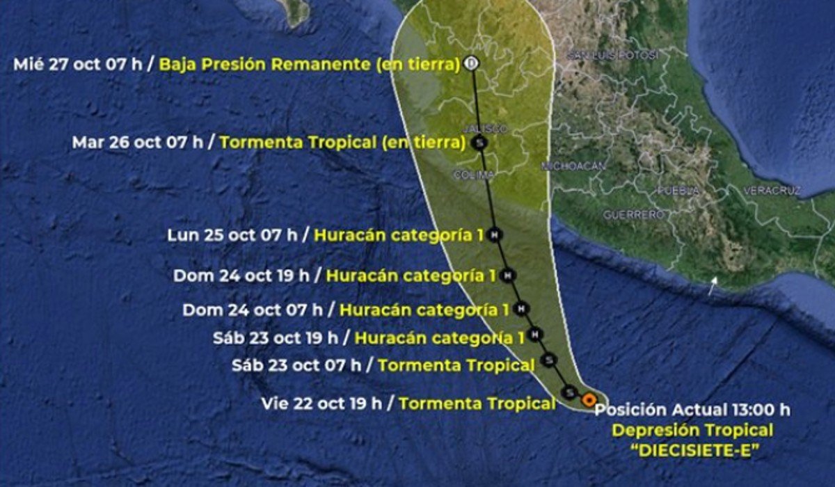 Depresión tropical diecisiete-E en Guerrero provocará fuertes lluvias