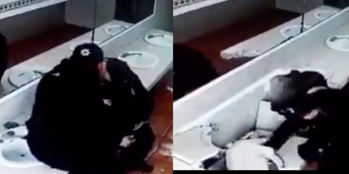 Policías se besan a escondidas en el baño y rompen lavabo. VIDEO