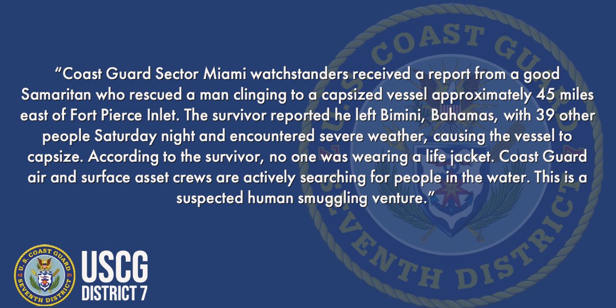 Guardia Costera de EUA busca a 39 personas tras naufragio de barco cerca de Florida
