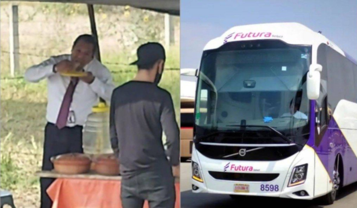 Exhiben a chofer de camión que se bajó a comer tacos mientras en pleno servicio