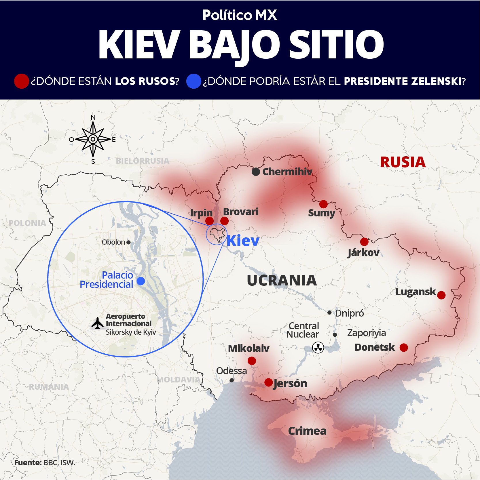 Kiev bajo sitio, ¿Dónde están los rusos? ¿Dónde podría estar el presidente Zelenski?