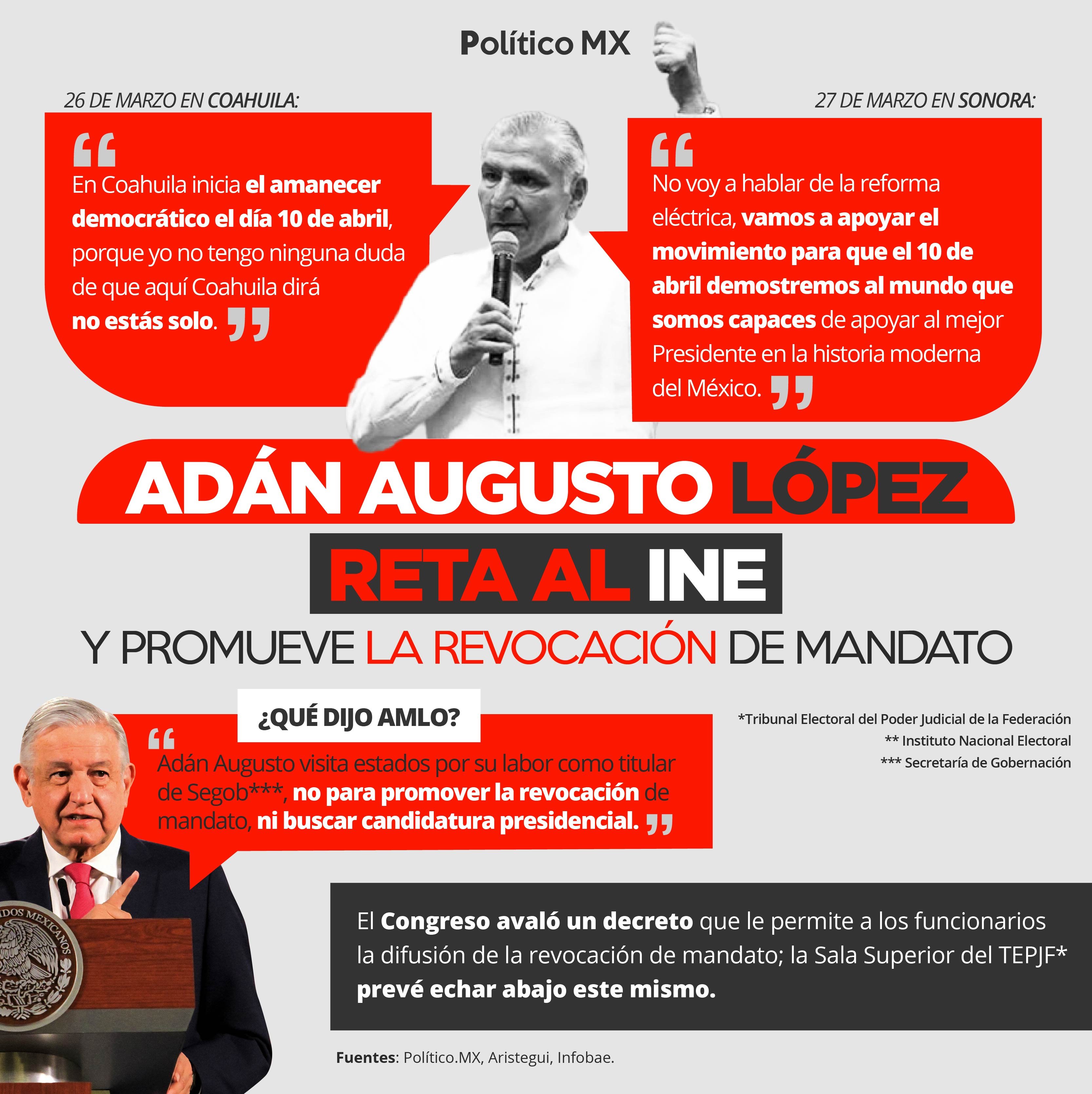 Adán Augusto López reta al INE y promueve la Revocación de Mandato