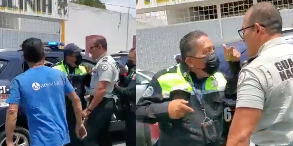 Difunden video de agresión de ex elemento de la Guardia Nacional a policías de Puebla