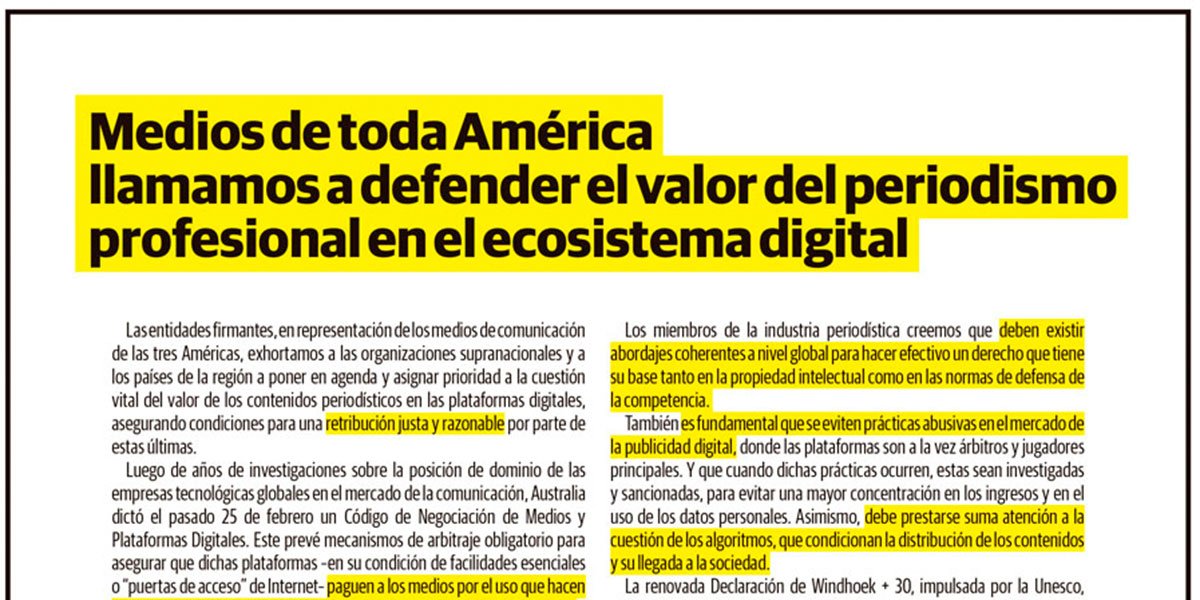 Medios de América llaman a Google y Facebook a evitar abusos en publicidad digital
